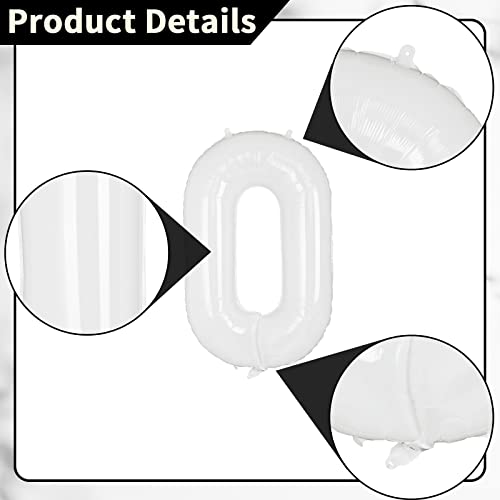 40" White Number 0 Balloon, Large Numbers Balloons 0-9 Helium Foil Number Balloons Self Inflating For Girls Boys Birthday Party/Anniversary Decorations/New Years Eve Decorations #TOP2