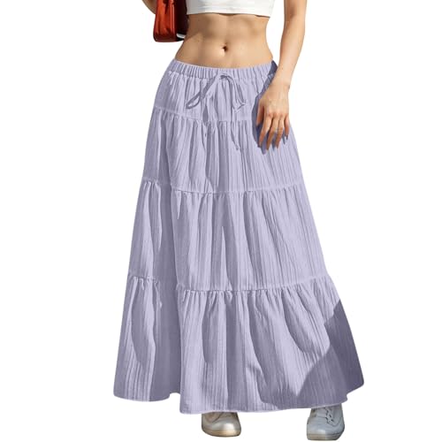 Womens Maxi Skirt Pleated Flowy Drawstring High Waisted Skirts Swing Tiered Skirt Summer Casual Loose Fit Y2K Skirts2