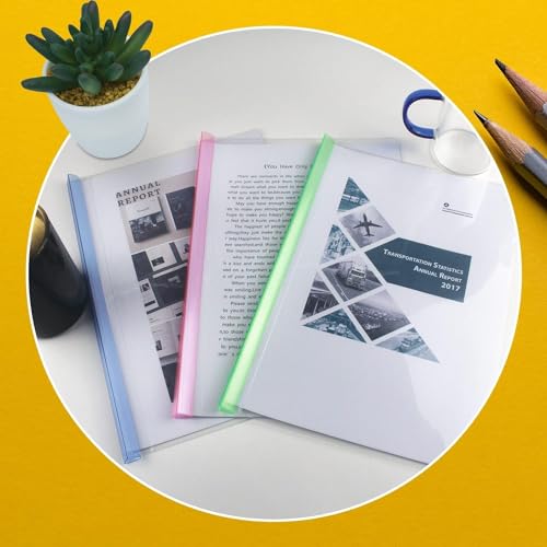 Image of ANG Plastic Strip File Folder for Document Sliding Bar Report Covers,30 Sheet Capacity, Transparent Resume Presentation File Folders Organizer Binder for A4 Size Paper Patti File (40 Pack)