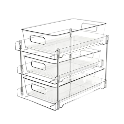 Organizador bajo fregadero Fafeicy, cajones transparentes extríbles para almacenamiento de baño y cocina (3 niveles) | Organizador múltiple para ahorrar espacio