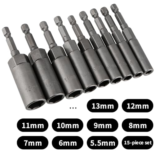 DAKFOOK 15PCS Deepen 1/4 Inch Hex Sockets Set, 5.5-19mm Nut Setter Driver Bit Set - Image 2