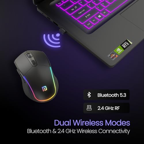 Portronics Toad One Bluetooth Mouse with 2.4 GHz & BT 5.3 Dual Wireless, 6 Buttons, Rechargeable, RGB Lights, Connect 3 Devices, Ergonomic Design for Laptop, Smartphone, Tablet (Black) view 2
