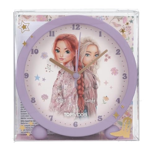 Depesche 13861 TOPModel Cowgirl - Réveil en violet pour enfants, avec motif de mannequin et fleurs, horloge silencieuse avec fonction lumière, pile incluse