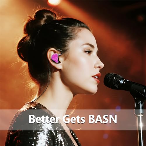 Image of BASN Bmaster5 in Ear Monitors, 1DLC Diaphragm+4BA 5 Drivers Drummers Headphones with Silver-Plated OFC Cable, Noise Isolation IEM Earbuds for Musicians (Pink)