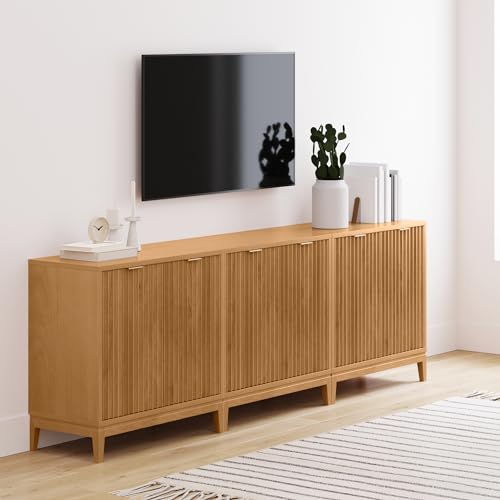 Nathan James Jasper Modern Sideboard, Kitchen Storage Cabinet with Fluted Doors, Accent Storage for Kitchen or Living Room, Warm Pine, Set of 3