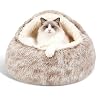 Calming Dog Beds & Cat Cave Bed with Hooded Cover,Removable Washable Round Beds for Small Medium Pets,Anti-Slip Faux Fur Fluffy Coved Bed for Improved Sleep,Fits up to 15/25 lbs (Small,20″x20″)