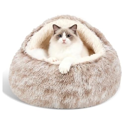 Calming Dog Beds & Cat Cave Bed with Hooded Cover,Removable Washable Round Beds for Small Medium Pets,Anti-Slip Faux Fur Fluffy Coved Bed for Improved Sleep,Fits up to 15/25 lbs (Small,20"x20")