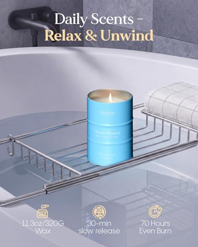 Image of M&SENSE Ocean Waters Scented Candles Summer Soy Candle,Beach Candle for Stress Relief Meditation Relaxing, Housewarming Gifts for Women Men, 11.3oz 70 Hour Long Burning