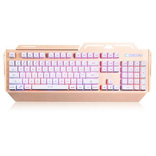 Preisvergleich Produktbild FFairy Dünne Film Hintergrundbeleuchtung Gaming Keyboard Schwimmen LED Backlight USB Similar mechanische farbige Hintergrundbeleuchtung Metalldraht Feeling für Working oder Prime Games,Gold