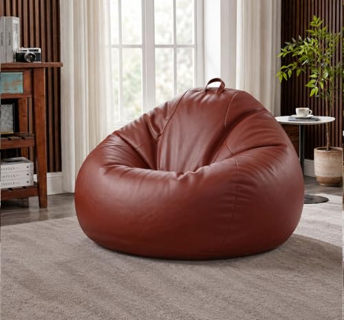 Image of Sattva Classic 2XL Bean Bag Chair with Beans Filled | Sofa Style Faux Leather Beanbags for Living Room | Pre-Filled Bin Bags Sofa & Beam Bag for Adults | Home & Office, Tan