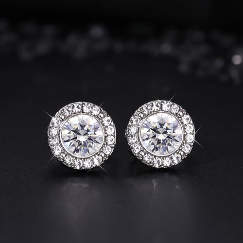 Thunaraz Elegant Clip on Earrings for Women Crystal Teardrop Wedding Earrings Clip on Rhinestone Formal Chandelier Dangle Earrings for Brides Bridesmaids Silver Round by THUNARAZ - Image 6