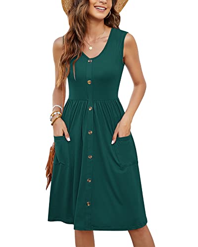 MOLERANI Women Summer Dresses Sleeveless Casual Loose Swing Button Down Midi Dress with Pockets