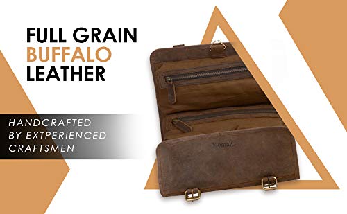 KomalC Premium Buffalo Leather Hanging Toiletry Bag Travel Dopp Kit (Distressed Tan) by KomalC - Image 4