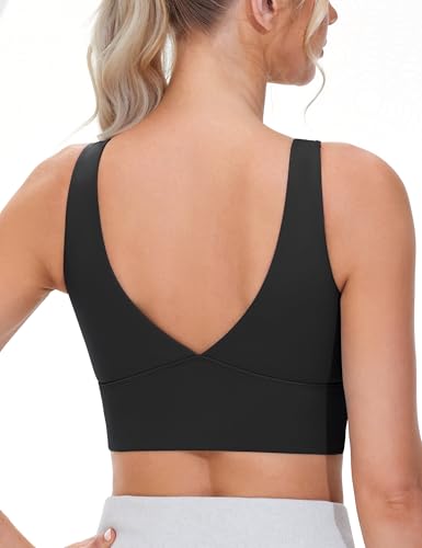 THE GYM PEOPLE Women's Padded Sports Bra V-Neck Wireless Stretchy Workout Crop Tops with Cross Hem Soft Yoga Bras2