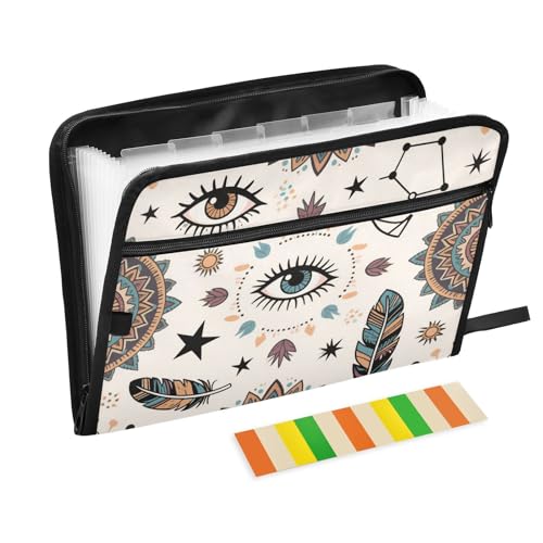 Carpeta clasificadora expandible A4 de 13 bolsillos con cremallera beige de estrellas
