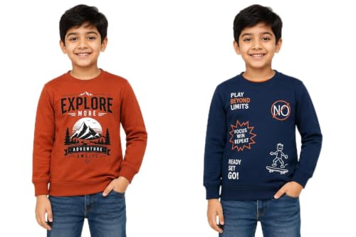 Image of NammaBaby Boys Loopknit Cotton Round Neck T-Shirt Chest Printed Full Sleeves Sweatshirt for Light Winters Pack of 2