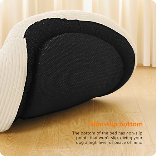 HMTOPE Hundebett Kleine Hunde, Katzenbett Waschbar, Kuscheliges Hundekissen, Rund Cord Hundekorb, Donut, Hundesofa, Abnehmbar und rutschfest, Ø 60 cm, Beige