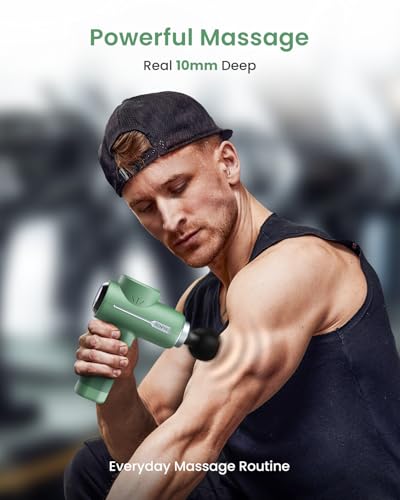 Image of RENPHO Active Massage Gun, Fathers Day Dad Gifts, Deep Tissue Percussion Back Massager for Neck, FSA Approved, Portable Handheld Massager with 5 Speeds, HSA, 5 Attachments, Carry Case, Green