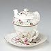 Gracie China by Coastline Imports 4-Piece Porcelain Tea for One, Stacked Teapot Cup Saucer, Red Rose