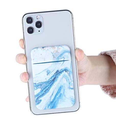 Fulgamo-2Pack-Phone-Wallet-Stick-onCell-Phone-Card-Holder-for-Back-of-PhonePhone-CaseCreditID-Card-Holder-Sticky-Wallet-for-Back-of-All-Smartphones-Blue-Ripple-Marble