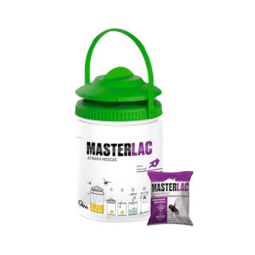 MASTERLAC - Atrapa Moscas Exterior - Trampa Moscas con Cebo - Atrapa hasta 18.000 Moscas - Atracción Total durante 15 Días - Rellenar con Agua - Trampa Reutilizable