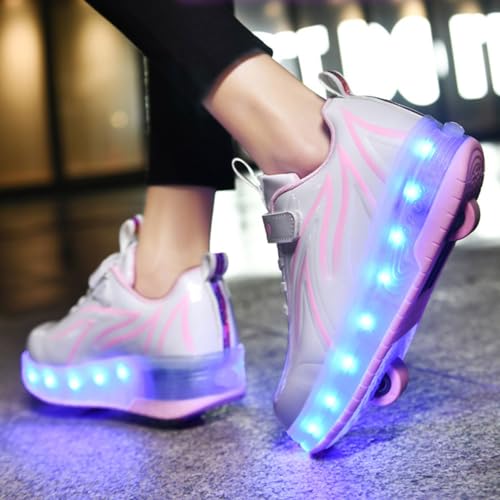 LED Roller Skate Shoes USB Recharge 7 Colour Automatic Retrectable Technical Skateboarding Skates for Kids Light up Sneakers for Girls Boys Novel Gift4