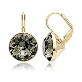 MYJS Bella Drop Earrings Gold Plated with Black Diamond Swarovski Crystals Exclusive Limited Edition