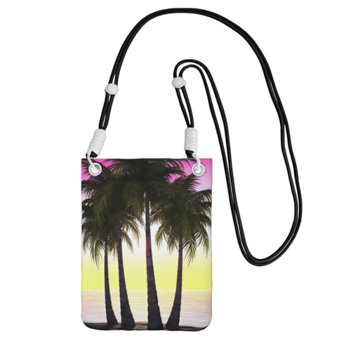 Pochette pour téléphone portable femme sac à main de voyage noir à motif tropical