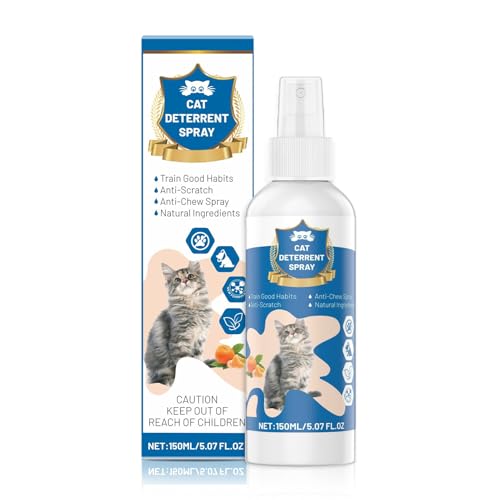 Cat Deterrent Spray, Natural Citrus Cat Repellent Stop Scratching Furniture, Safe Non-Toxic Anti-Scratch Formula for Cats and Kittens, Effective Training Aid Indoor/Outdoor Pet Stopper, 5.07 FL OZ (1)