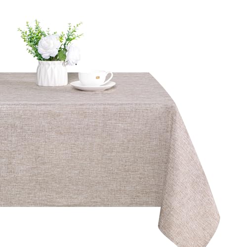 XWZO 2 Pack Faux Linen Square Tablecloth - Wrinkle Free and Washable Table Cloth for Kitchen Dining Outdoor Picnic Solid Color Table Cover for Farmhouse, Birthday Parties, Stone, 60 x 60 Inch by XWZO - Used condition - CA$11.65