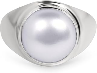 Pearl Ring 7 Carat Stone Sterling Silver Bold Men Ring Size 4,5,6,7,8,9,10,11,12,13