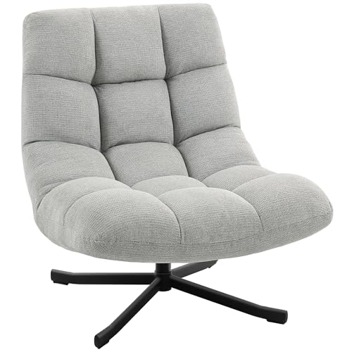 HOMCOM Sessel Drehbar Loungesessel mit Breiter Sitzfläche, gepolstert Relaxsessel mit wasserabweisend Chenille-Optik, gekreuzt Stahlbeine, modern Polsterstuhl für Wohnzimmer, Schlafzimmer, Hellgrau HOMCOM Sessel Drehbar Loungesessel mit Breiter Sitzfläche, gepolstert Relaxsessel mit wasserabweisend Chenille-Optik, gekreuzt Stahlbeine, modern Polsterstuhl für Wohnzimmer, Schlafzimmer, Hellgrau