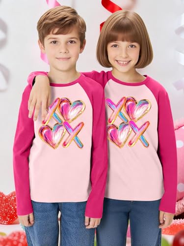 Image of Girls Valentine Shirts for Kids Valentines Heart Graphic Tshirts Casual Long Sleeve Shirts Love Heart Tee
