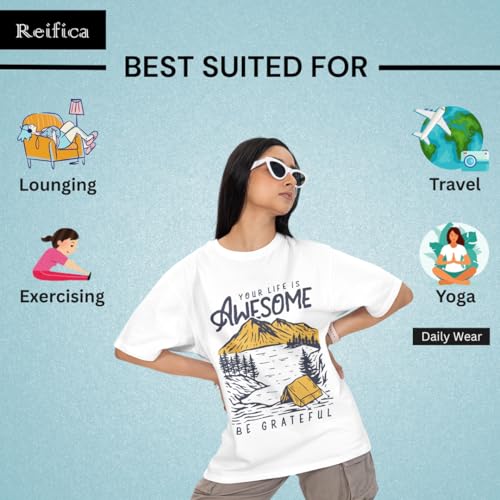 Image of Reifica 100% Pure Cotton Oversized Loose Fit Tshirts for Women