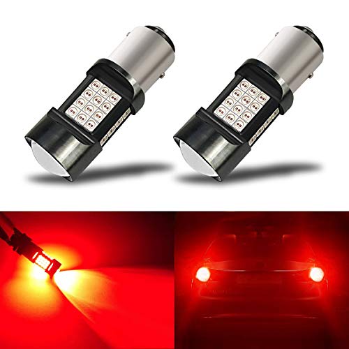 iBrightstar Newest Extremely Bright 36-SMD 3030 Chipsets 1157 2357 2057 7528 BAY15D LED Bulbs with Projector Lens Replacement for Tail Brake Lights, Brilliant Red