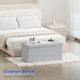 BRIAN & DANY Faltbarer sitzhocker Leinen Sitzbank mit Stauraum, Grau, 76 x 38 x 38cm - 7