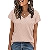 WIHOLL Short Sleeve Sweater for Women Trendy Womens Tops 2025 Summer V Neck T Shirts Cap Sleeve Beach Fashion Travel Outfits Vacation Clothes Ladies Tops Dressy Casual Lightweight Sweaters Apricot M