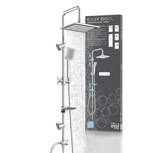 EISL DX12007 Easy Cool, set doccia senza rubinetto, doccia con grande soffione e doccetta, doccia a pioggia con supporto a parete, cromo