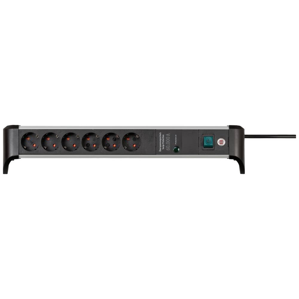 Brennenstuhl ALU-Office-Line regleta enchufes de 6 Tomas con protección contra sobretensiones hasta 60.000 A (Cable de 3m, Interruptor, Fabricado en Alemania)