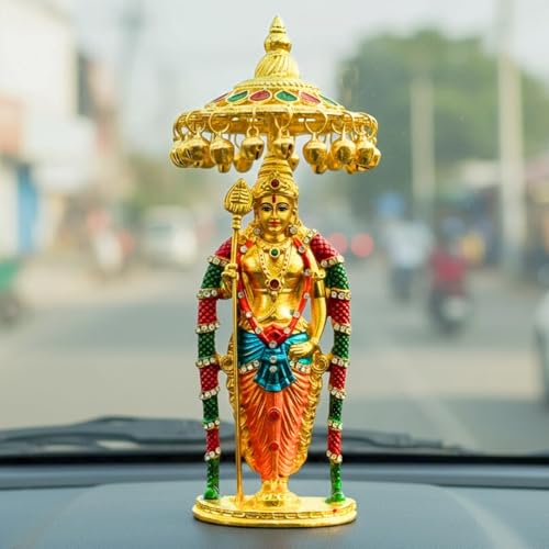 Lord Murugan to Your Car Dashboard Golden Idol with Crystal Stone...