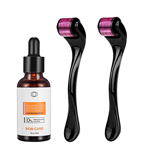 Pantrasamia Derma Roller Microneedling Kit Dermaroller 0,5 mm + 1,5mm e Acido Ialuronico Siero Viso - 540 Titanio Microneedle...