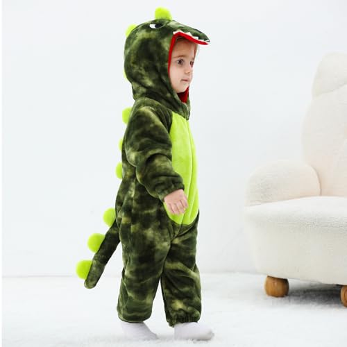 Disfraz bebé dinosaurio unisex de felpa con capucha miniatura 4