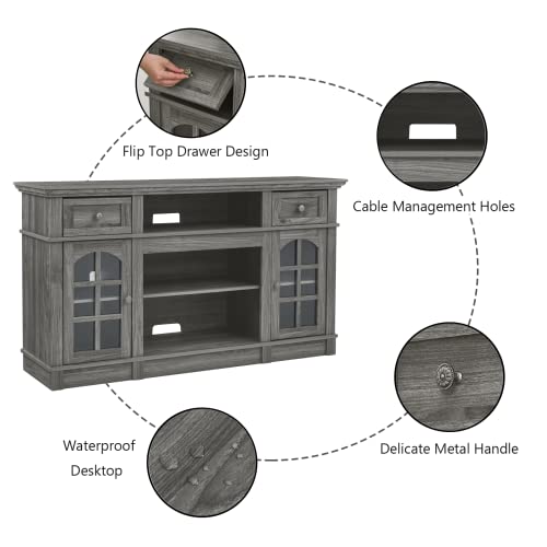 Boshiro Farmhouse Tv Stand For 65 Inch Tv, Rustic Wood Tv Stand With Glass Door, 58" Entertainment Center With Storage, Tall Tv Media Console Table For Bedroom, Living Room #TOP3