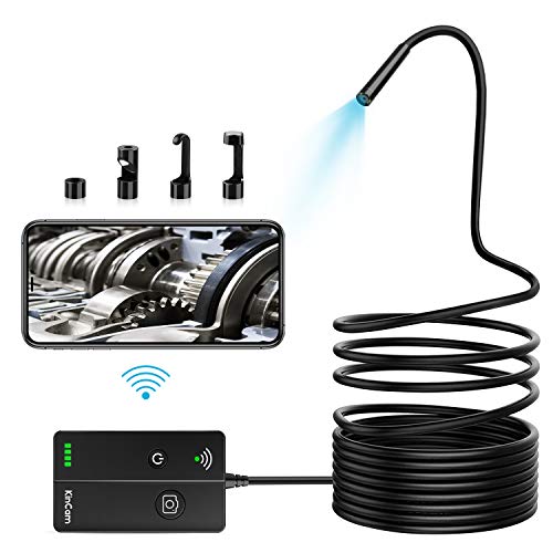 Wireless Endoscope,KinCam 5.5mm 1080P 2.0MP HD Zoomable Focus WiFi Borescope Inspection Camera IP67 Waterproof Semi-Rigid Snake Camera for Android & iOS iPhone Smartphones(5m/16.4ft Cable)