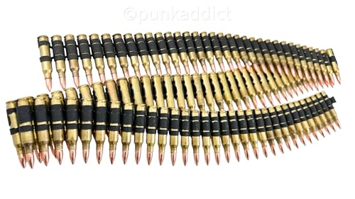 M16 .223 Metal Bullet belt Brass Shell Copper Tips With Steel X Link Punk Goth Rock Thrash