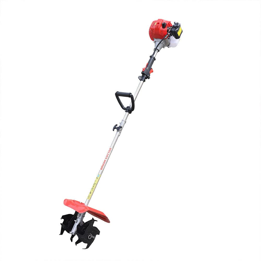 42.7CC Handheld Tiller Cultivator 2 Stroke Gas Powered Engine Tilling Machine Air-Cooled Mini Tiller Cultivator for Garden Cylinder Gas Gasoline Engine Grass Cutter for Yard 1.25KW/6500r/min