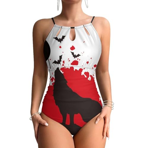 Maillot de bain loup rouge blanc une pièce masquant les rondeurs du ventre