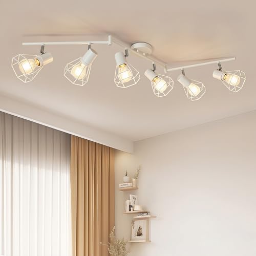 HiBay 6-Light Track Lighting, Directional Ceiling Track Light Fixture, White Farmhouse Spotlight Indoor for Kitchen, Bedroom, Living Room, E26 Base (Bulbs Not Included)