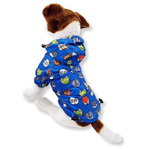 Dog Raincoat Hooded Leash Hole Waterproof Rain Coat Jacket Rainwear For Small Pet Cat Puppy (S: Length - 12", Blue Animal) #TOP6