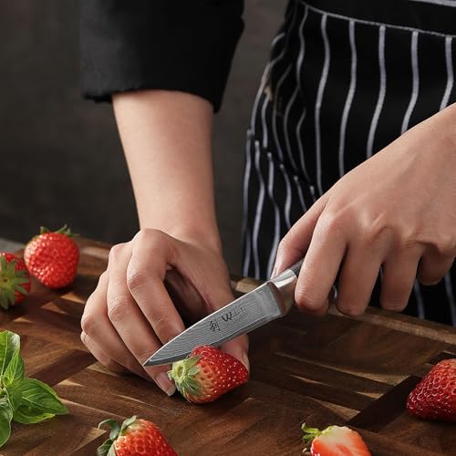 Foto von Wakoli Edis Damastmesser Set 3-teilig I Santoku Messer groß und klein sowie Gemüsemesser Allzweckmesser aus 67 Lagen Damaststahl mit VG10 Kern 60±2 HRC I Pakkaholzgriff I Küchenmesser Set in Holzbox